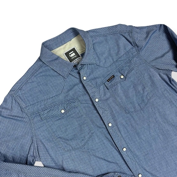 G Star Raw Denim Pearl Snap Western Shirt Men's Size‎ Large Blue Long Sleeve - Picture 1 of 13